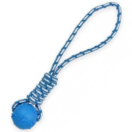 PET NOVA Piłka na sznurze dla psa, aromat miętowy, 40 cm niebieska