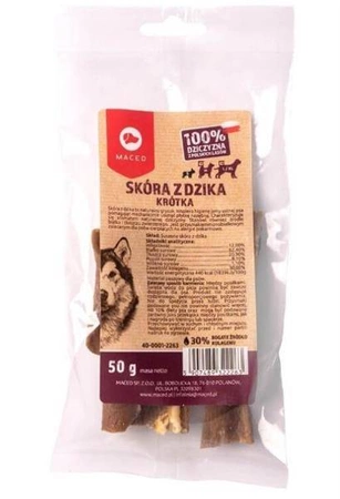 MACED SUSZONA SKÓRA DZIK 6-14 CM, 50g - naturalne gryzaki dla psa, 50g