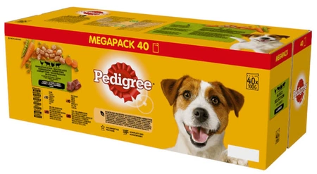 PEDIGREE Adult saszetka 40x100g Mix Smaków - mokra karma dla psa (z kurczakiem i warzywami, z wołowiną i warzywami, z indykiem i marchewką, z wołowiną i jagnięciną)