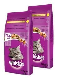 Whiskas Adult - sucha karma dla dorosłych kotów z  kurczakiem i warzywami 2 x 14kg