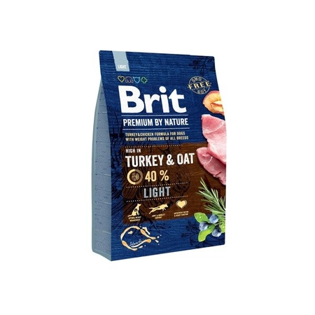Brit Premium By Nature Light Turkey & Oat 3 kg - sucha karma dla psów niskokaloryczna z indykiem i owsem 3kg