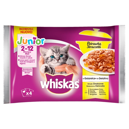 Whiskas Junior Potrawka Pokarm dla Kotów - Smaki Drobiowe w Galaretce  4x85