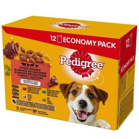 PEDIGREE Adult Wybór smaków saszetka w galaretce, 12x100 g - mokra karma dla dorosłych psów, 12x100 g