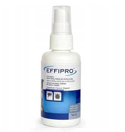 Effipro, 2,5 mg/ml, atomizer, 100 ml, na pchły i kleszcze dla psów i kotów