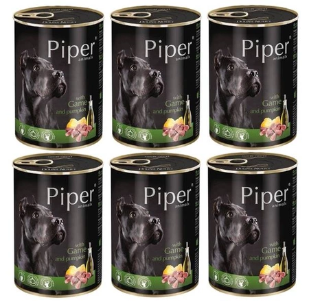Piper z dziczyzną i dynią 6 x 400g - mokra karma dla psów dorosłych ras dużych i średnich, 6 x 400 g ZESTAW