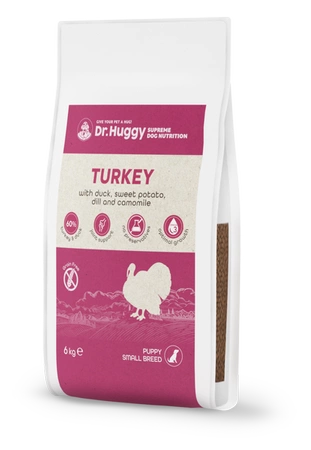Dr.Huggy supreme dog nutrition indyk z kaczką i batatami - bezzbożowa sucha karma dla szczeniąt, ras małych 6kg