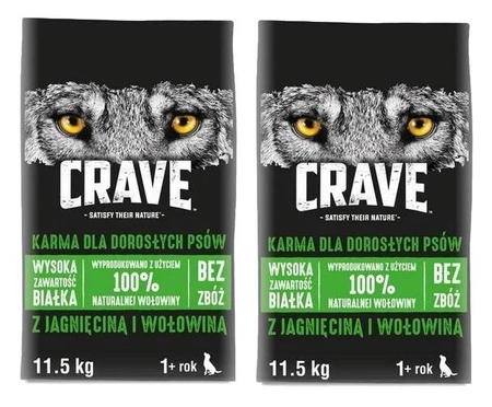 CRAVE Sucha Jagnięcina/Wołowina 2 x 11,5kg - pełnoporcjowa karma bezzbożowa dla dorosłych psów ZESTAW