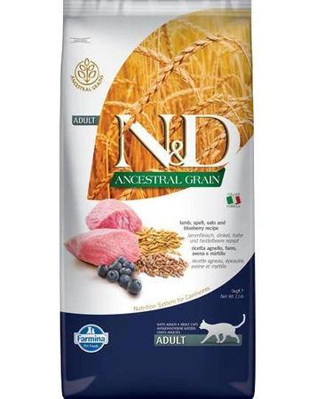 Farmina N&D Ancestral Cat Lamb Blueberry Adult 5 kg -sucha karma dla dorosłych kotów Jagnięcina z owocem granatu 5kg
