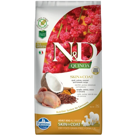 Farmina N&D Dog Quinoa Skin&Coat 7 kg - sucha karma dla psów z nadwrażliwością pokarmową Przepiórka z kokosem7kg