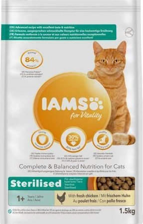 IAMS for Vitality Sterilised karma dla kotów dorosłych po kastracji z kurczakiem 1,5 kg