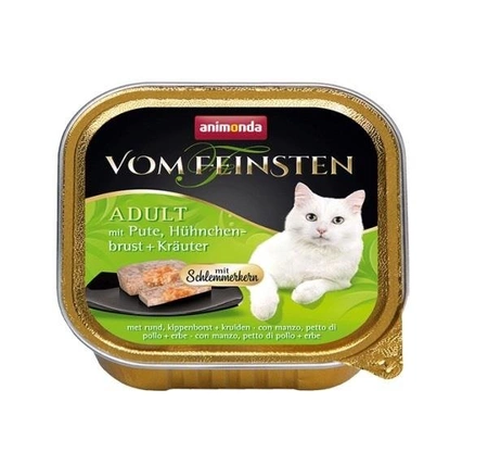 Animonda Vom Feinsten Adult mit Pute, Huhnchenbrust + Krauter 100 g - mokra karma dla dorosłych kotów z indykiem, piersią z kurczaka i ziołami 100g
