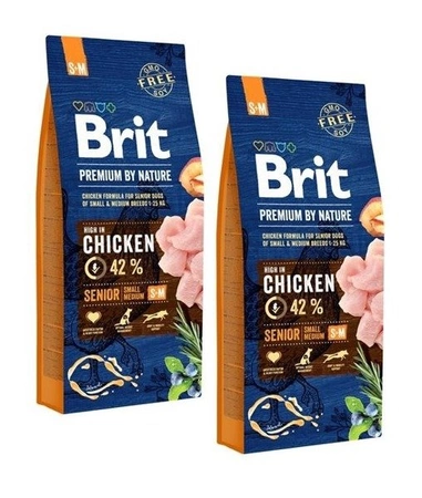 Brit Premium By Nature Senior Small/Medium Chicken 2x 15 kg - sucha karma dla starszych psów rasy małej i średniej z kurczakiem 30kg