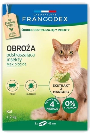 Zolux Francodex obroża dla kotów powyżej 2 kg odstraszająca insekty dł. 43 cm