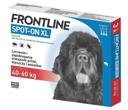 MERIAL FRONTLINE XL Spot-on na pchły i kleszcze pies 40-60kg 3 pipety x 4,02ml