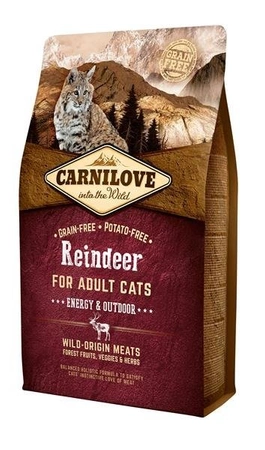 Carnilove For Adult Cats Energy & Outdoor Reindeer 2 kg - sucha karma dla dorosłych kotów wychodzących z domu smak renifera 2kg