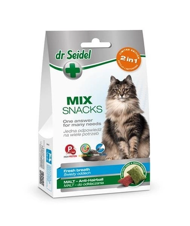 Dermapharm Dr Seidel Mix Snacks Fresh Breath Malt 60 g - przysmak dla kotów na świeży oddech i naodkłaczanie 60g