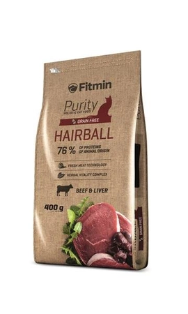 Fitmin Purity Hairball Beef & Livier 400 g - sucha karma dla kotów długowłosych z wołowiną 400g