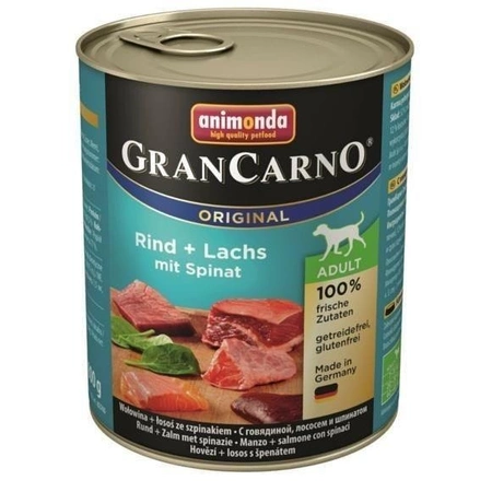 Animonda Grancarno  Original Rind + Lachs mit Spinat 800 g - mokra karma dla psów z wołowiną łososiem i szpinakiem 800g