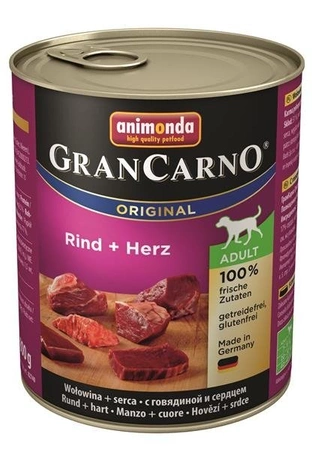 Animonda Grancarno Fleisch Pur Adult Rind + Herz 800 g - mokra karma dla psów dorosłych  wołowina z sercami 800g