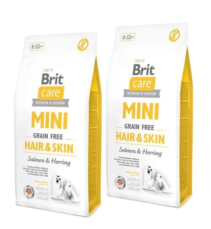 Brit Care Mini Grain-Free Hair & Skin 2x 7 kg - hypoalergiczna bezzbożowa karma dla dorosłych psów ras miniaturowych z długą sierścią 2x7kg