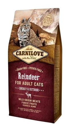 Carnilove For Adult Cats Energy & Outdoor Reindeer 6 kg - sucha karma dla dorosłych kotów wychodzących z domu smak renifera 6kg