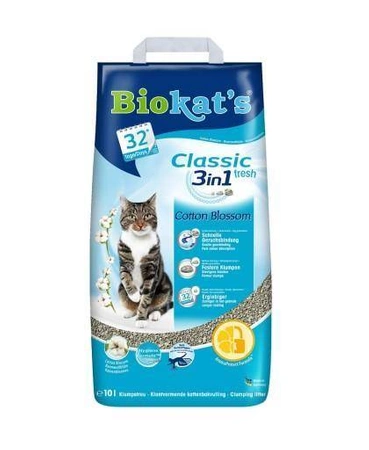 BIOKAT'S Classic 3w1 Fresh cotton blossom 10 l - Żwirek bentonitowy o zapachu bawełny dla kotów 10 l
