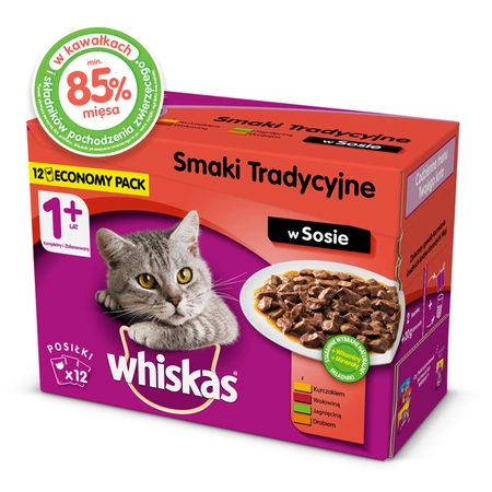 Whiskas Adult - mokra karma dla kotów smaki tradycyjne w sosie 12 x 100 g