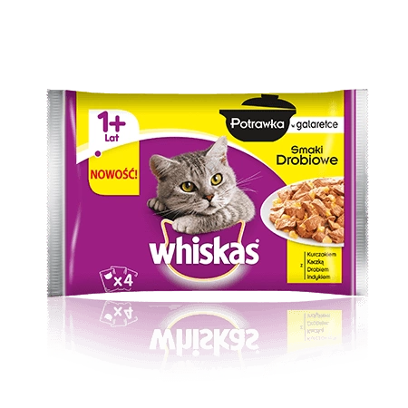 Whiskas ( 1+ lat) Potrawka w Galaretce Smaki Drobiowe 4 x 85 g - mokra karma dla kotów powyżej 1 roku życia potrawka w galaretce smaki drobiowe 4x85g