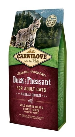 Carnilove For Adult Cats Hairball Control Duck & Pheasant 6 kg - sucha karma dla dorosłych kotów wspomagająca odkłaczanie z kaczką i bażantem 6kg