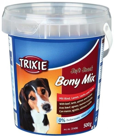Trixie Soft Snack Bony Mix Mit Rind, Lamm, Lachs und Huhn 500 g - miękkie przysmaki dla psów o smaku kurczaka, jagnięcicny, łososia i wołowiny 500g