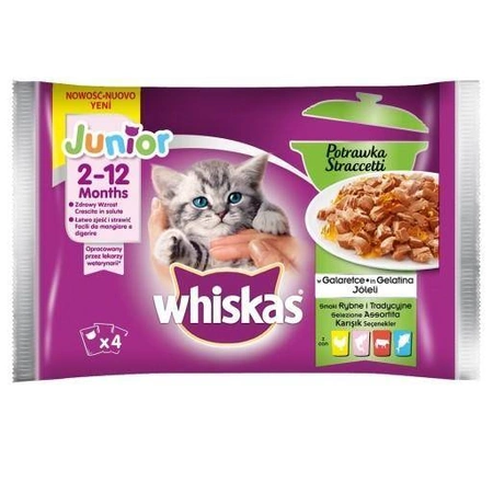 WHISKAS Junior Potrawka Smaki Rybne i Tradycyjne 52 x 85 g - Mokra karma dla kotów w galaretce, Mix smaków 52 x 85 g