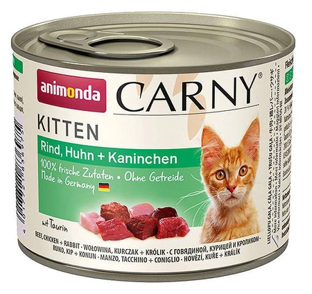Animonda Carny Kitten Rind Huhn + Kaninchen 200 g - mokra karma dla kotów z wołowiną, kurczakiem i królikiem