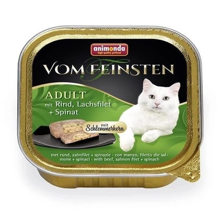 Animonda Vom Feinsten Adult mit Huhn Lachsfilet + Spinat 100 g - mokra karma dla dorosłych kotów z wołowiną łososiem i szpinakiem 100g
