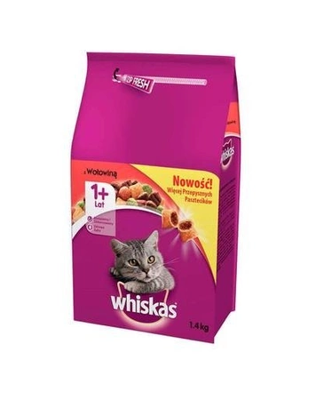 Whiskas ( 1+ lat) z Wołowiną 1.4 kg - sucha karma dla kotów powyżej 1 roku zycia z wołowiną 1.4kg
