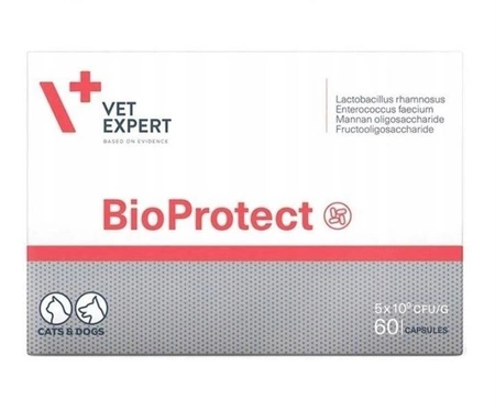 Vet Expert BioProtect (60 kaps.) - tabletki wspomagające florę bakteryjną jelit, dla psów i kotów, 60 kaps.