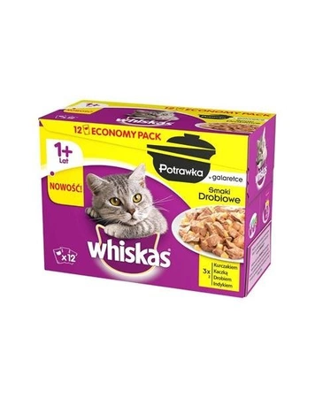 Whiskas ( 1+ Lat) Potrawka w Galaretce Smaki Drobiowe 12 x 85 g - mokra karma dla kotów powyżej 1 roku życia potrawka w galaretce smaki drobiowe 12 x 85g