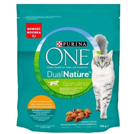 PURINA ONE Dual Nature Spirulina Karma dla dorosłych kotów kurczak jako pierwszy składnik 750 g