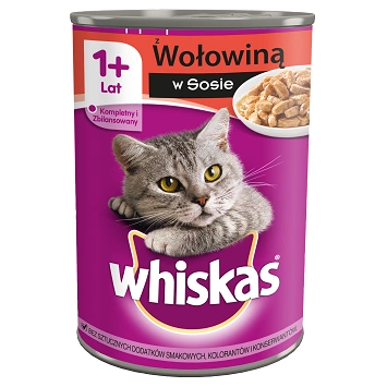 WHISKAS Adult puszka 400g - mokra karma dla dorosłych kotów z wołowiną w sosie 