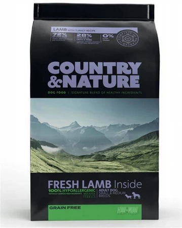 Country&Nature Lamb and Turkey recipe. Adult dog small & medium breeds 3kg - bezzbożowa sucha karma dla psów dorosłych, ras małych i średnich, 3 kg