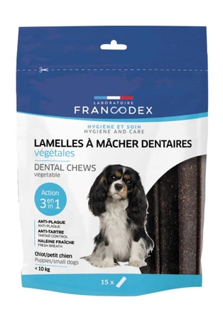Francodex Paski do gryzienia małe usuwające kamień i brzydki zapach z pyska 224 g/15 pasków - przysmak dla psa