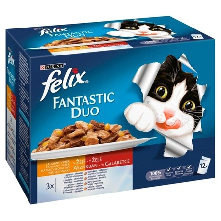 Felix Fantastic Duo Karma dla kotów wiejskie smaki w galaretce 1200 g (12 x 100 g)