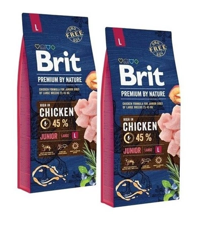 Brit Premium By Nature Junior Large Chicken 2x 15 kg - sucha karma dla młodych psów rasy dużej z kurczakiem 30kg