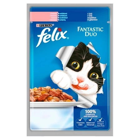 Felix Fantastic Duo Karma dla kotów z łososiem i sardynką w galaretce 100 g