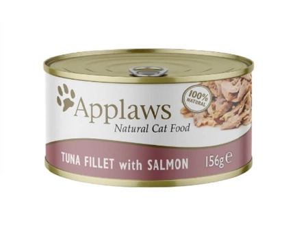 APPLAWS Cat Tin Tuna Fillet with Salmon in Broth, 156 g x 72 szt. - karma w puszkach dla dorosłych kotów wszytkich ras 72 x 156g