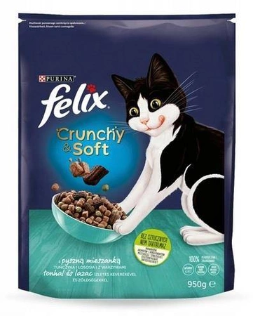 Felix Crunchy & Soft Sucha karma dla kotów z pyszną mieszanką tuńczyka i łososia z warzywami 950 g