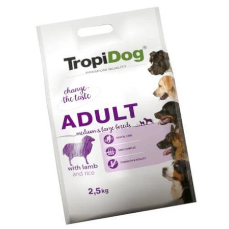 TROPIDOG Premium Adult M&L Lamb&Rice 2,5kg sucha karma dla psów średnich i dużych ras Jagnięcina i ryż