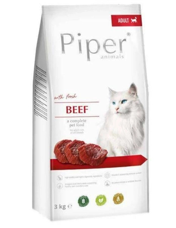 Piper karma sucha dla kota z wołowiną 3 kg - sucha karma dla kotów dorosłych wszystkich ras, 3 kg