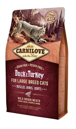Carnilove For Large Breed Cats Muscles, Bones Joints Duck & Turkey 2 kg - sucha karma dla kotów dużych ras z kaczką i indykiem 2 kg