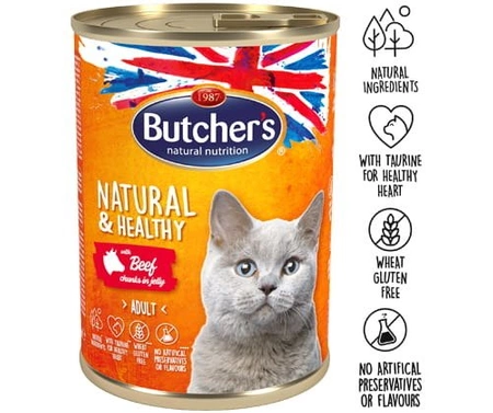 Butcher's Natural&Healthy Cat z Wołowiną kawałki w galarecie 400 g - mokra karma dla dorosłych kotów 400g