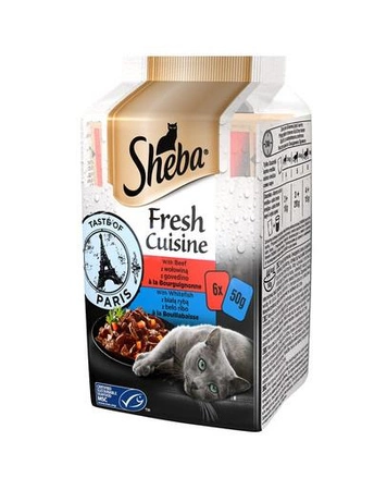 SHEBA Fresh Cuisine Taste of Paris 72 x 50 g - Mokra karma dla kotów z wołowiną i białą rybą 72 x 50g